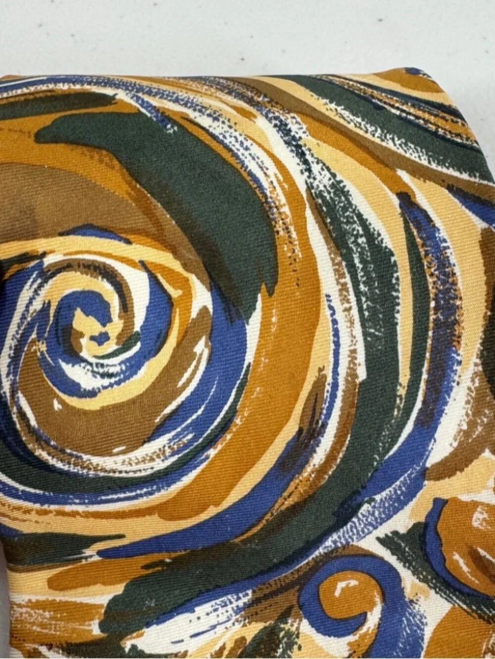 Lavatelli Silk Abstract Patterned Men's Tie Swirl Brown Blue Vintage Designer